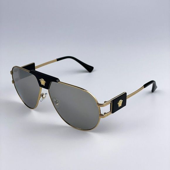 Versace VE2252 10026G Sunglasses Gold Mirror Grey Metal Pilot Men - Picture 4 of 9
